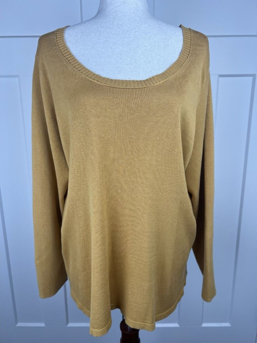 Eileen Fisher Silk Blend Sweater 3X Ochre Yellow Tunic Top Back Pleat Plus Size